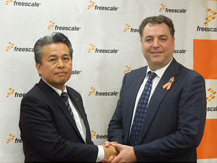 図1 Freescaleのアプリケーションプロセッサとアルプス電気の通信モジュールをWしたクルマの開発ボードでコラボ