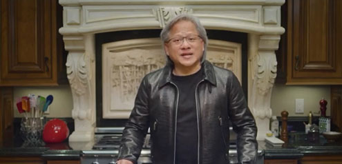 O瓩離ッチンから講演するNvidia CEOのJensen Huang 出Z:Nvidia主GTC21でのスクリーンショットから